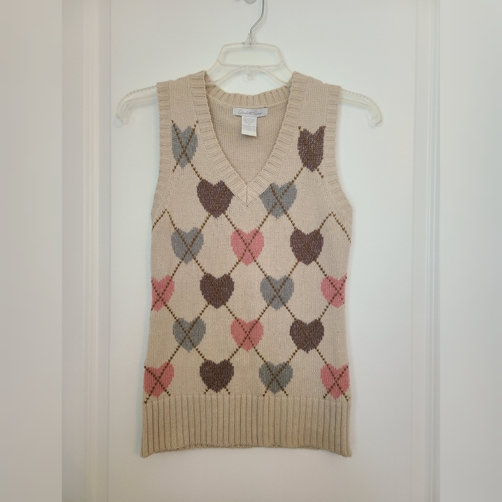 Charlotte Russe Hearts Argyle Sweater Vest Sleeveless Top Small